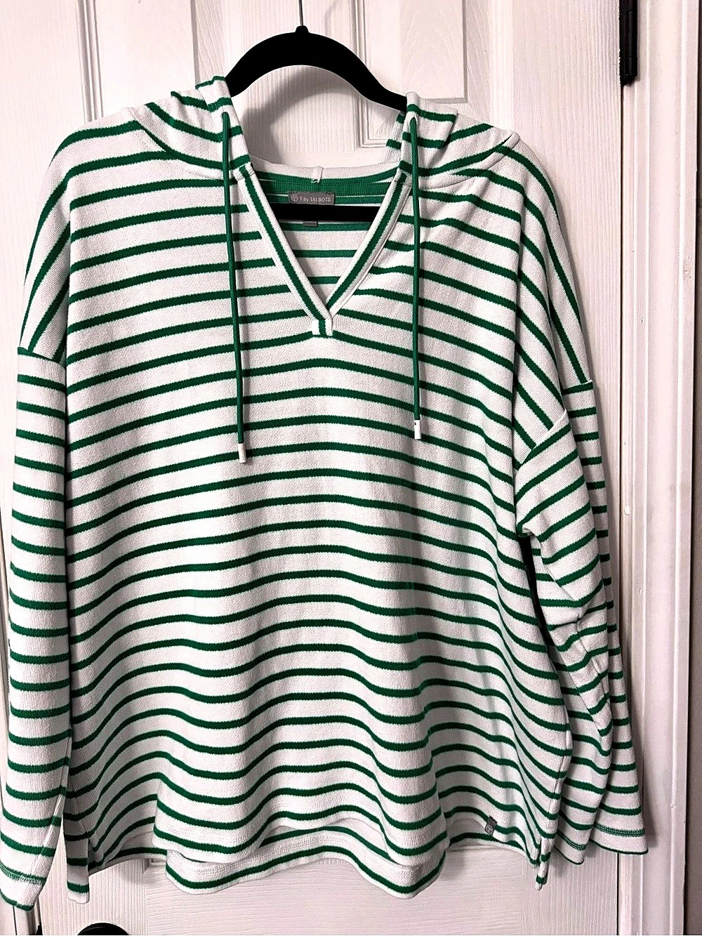 Talbots Striped Hooded Top in Green & White 2X Like New